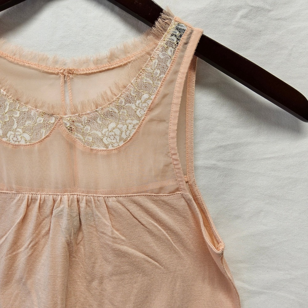 American Eagle Tank Top Womens XS Peach Lace Mesh Yoke Fringe Bubble Hem 06/12